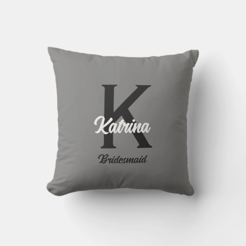 Monogram Initial Custom Name Grey Bridesmaid Gift Outdoor Pillow