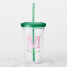 Monogram Initial Custom Name Pink Green