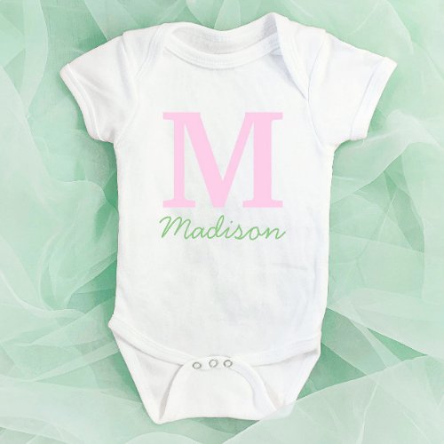 Monogram Initial Custom Name Pink Green Baby Bodysuit