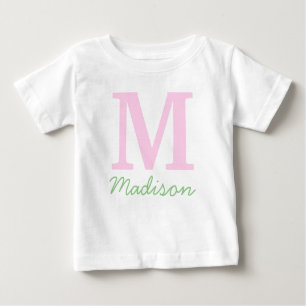 Monogram Initial Custom Name Pink Green Baby T-Shirt