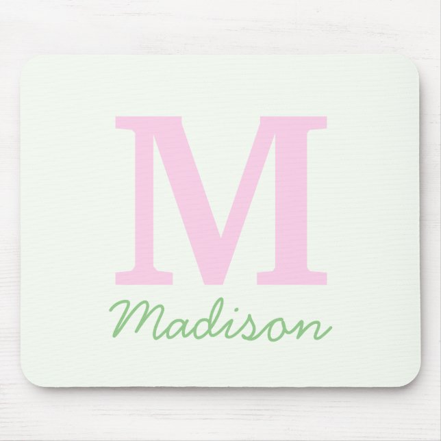 Monogram Initial Custom Name Pink Green Mouse Pad (Front)