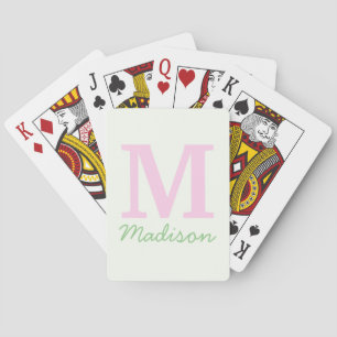 Monogram Initial Custom Name Pink Green Poker Cards