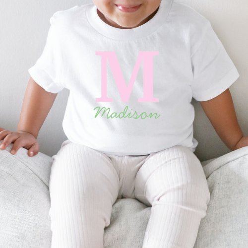 Monogram Initial Custom Name Pink Green Toddler T_shirt