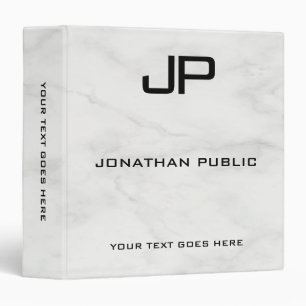 Monogram Initial Custom Template White Marble 3 Ring Binder