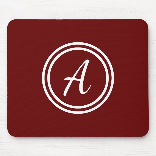Monogram Initial Cute Minimalist Red & White Mouse Pad (Front)
