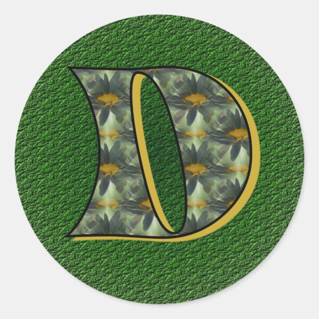 Monogram Initial D Black Daisies Sticker (Front)