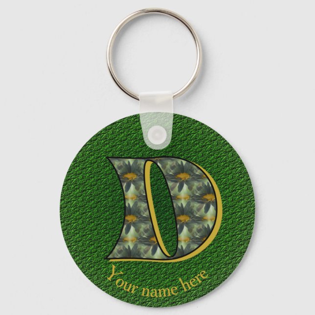 Monogram Initial D Daisies Art Personalized Keychain (Front)