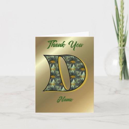 Monogram Initial D Daisies Art Personalized Letterpress Thank You Card