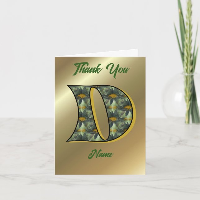Monogram Initial D Daisies Art Personalized Letterpress Thank You Card (Front)
