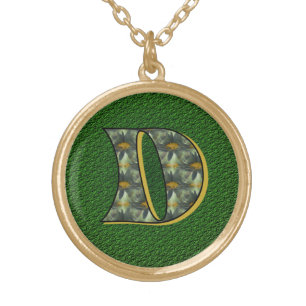 Monogram Initial D Daisies Floral Art Gold Plated Necklace