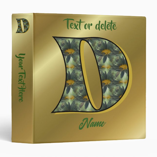 Monogram Initial D Daisies Floral Art Personalized 3 Ring Binder (Front/Spine)