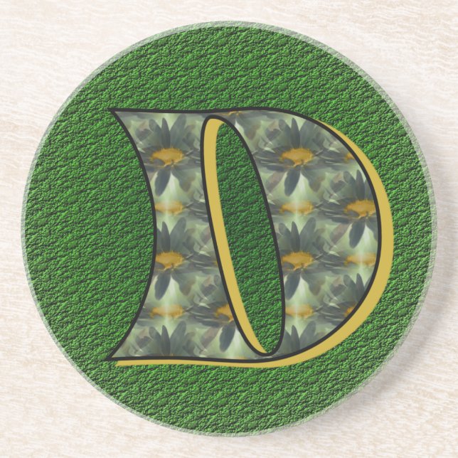Monogram Initial D Daisies Flower Art Drink Coaster (Front)