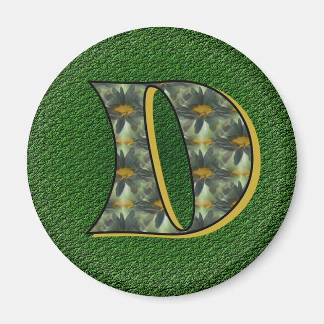 Monogram Initial D Daisies Flower Art Magnet (Front)
