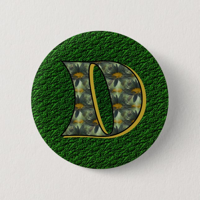 Monogram Initial D Daisy Flower Art Button (Front)