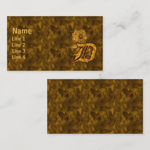 Monogram Initial D Elegant Gold Peony Flower Business Card
