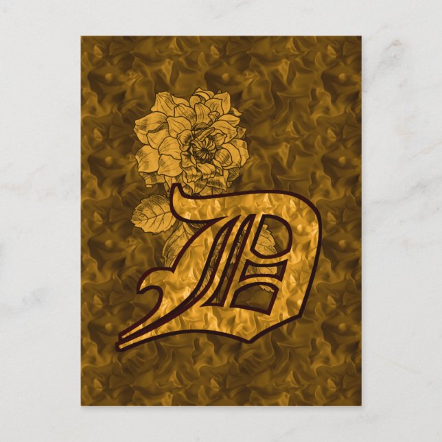 Monogram Initial D Elegant Gold Peony Flower Postcard (Front)