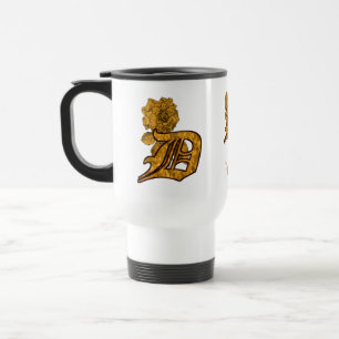 Monogram Initial D Elegant Gold Peony Personalized Travel Mug