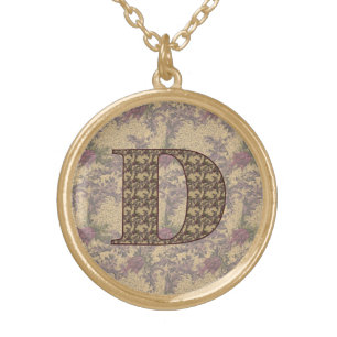 Monogram Initial D Elegant Vintage Floral Gold Plated Necklace