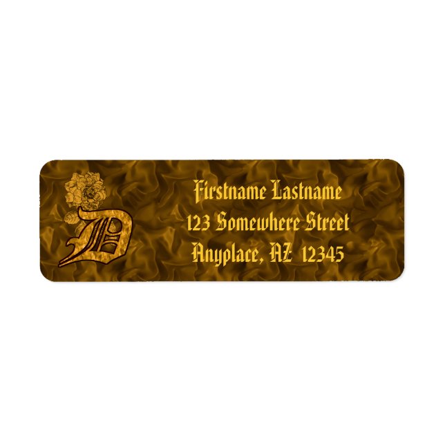 Monogram Initial D Gold Peony Return Address  Label (Front)
