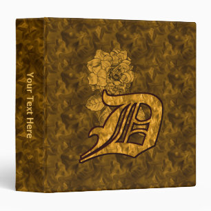 Monogram Initial D Gold Satin Peony Personalized Binder