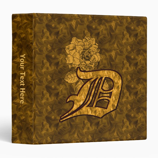 Monogram Initial D Gold Satin Peony Personalized Binder (Front/Spine)