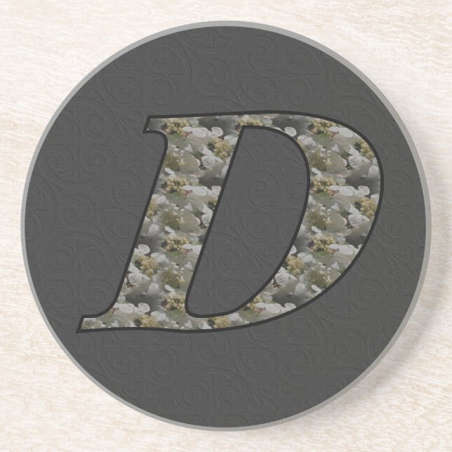 Monogram Initial D Hydrangea Flowers Drink Coaster (Front)