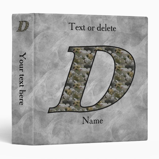 Monogram Initial D Hydrangea Flowers Personalized 3 Ring Binder (Front/Spine)