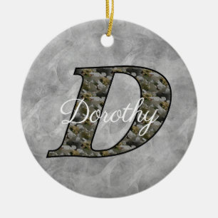 Monogram Initial D Hydrangea Flowers Personalized Ceramic Ornament