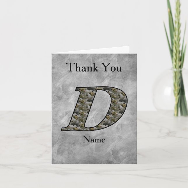 Monogram Initial D Hydrangea Flowers Personalized Letterpress Thank You Card (Front)