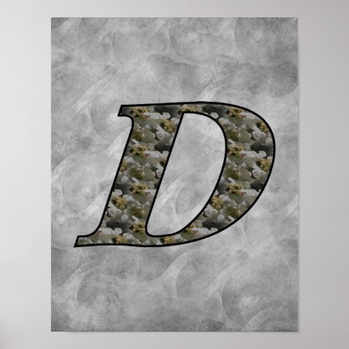 Monogram Initial D Hydrangea Flowers Poster