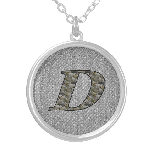 Monogram Initial D Hydrangea Flowers Silver Plated Necklace (Front)