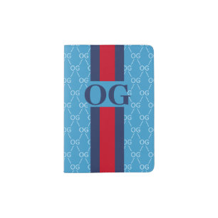 Monogram Initial Designer Pattern w/ Stripe Blue Passport Holder