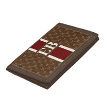 Monogram Initial Designer Pattern w/ Stripe Brown Trifold Wallet Monogram Initial Designer Pattern w/ Stripe Brown Trifold Wallet