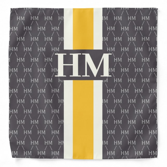 Monogram Initial Designer Pattern w/ Stripe Gray Bandana (Front)