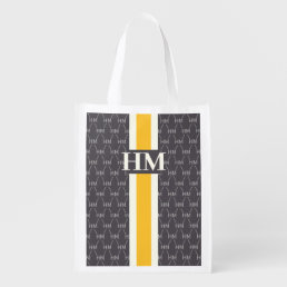 Monogram Initial Designer Pattern w/ Stripe Gray Grocery Bag