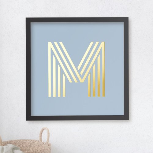 Monogram initial dusty blue any color background foil prints