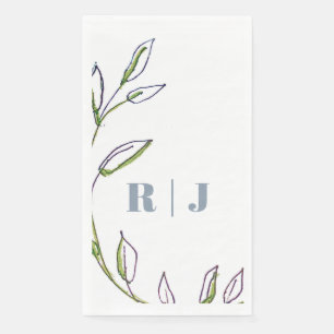Monogram Initial Dusty Blue Green Leaf Art Wedding Paper Guest Towels