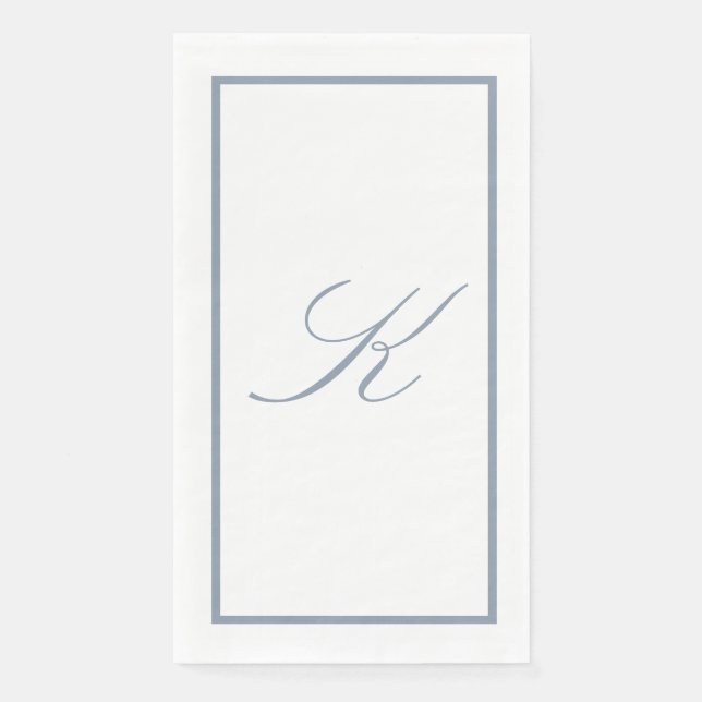 Monogram Initial Dusty Blue Wedding Bridal Shower Paper Guest Towels (Front)