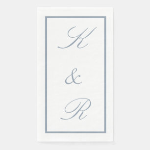 Monogram Initial Dusty Blue Wedding Modern Script Paper Guest Towels