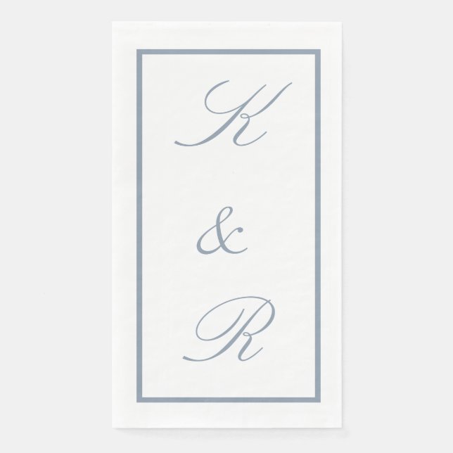 Monogram Initial Dusty Blue Wedding Modern Script Paper Guest Towels (Front)