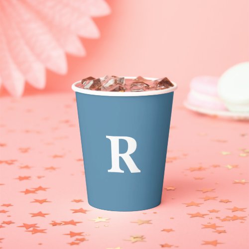 Monogram Initial Dusty Blue White Custom Colors Paper Cups