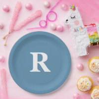 Monogram Initial Dusty Blue White Custom Colors Paper Plates Zazzle