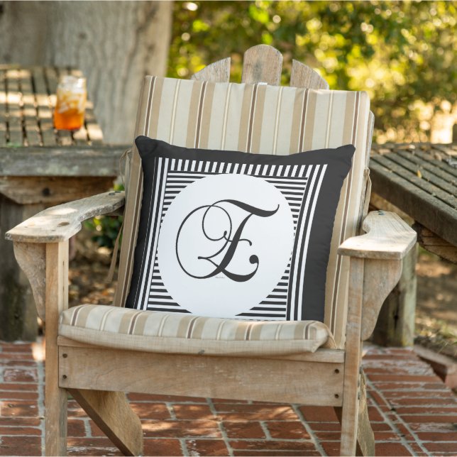 Monogram Initial E Black White   Outdoor Pillow (Chair)