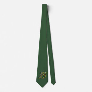Monogram Initial E Daisies Art Green  Neck Tie