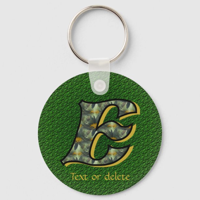 Monogram Initial E Daisies Art Personalized Keychain (Front)