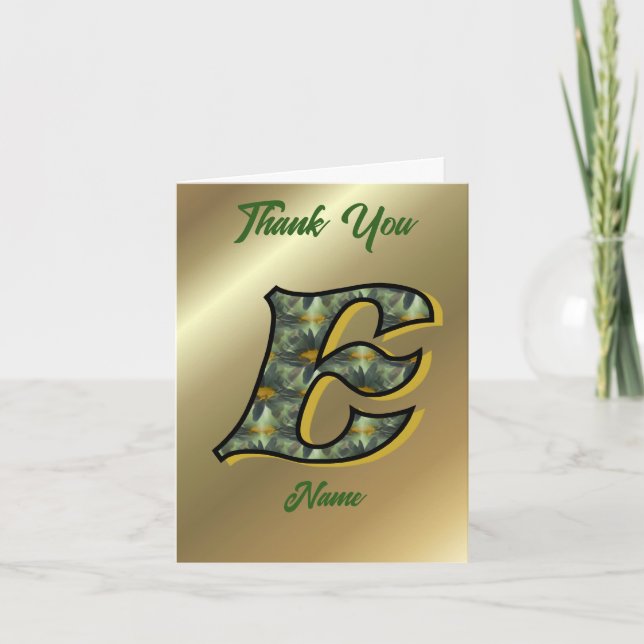 Monogram Initial E Daisies Art Personalized Thank You Card (Front)
