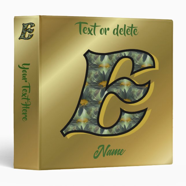 Monogram Initial E Daisies Floral Art Personalized 3 Ring Binder (Front/Spine)