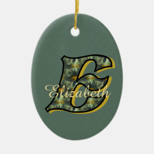 Monogram Initial E Daisies Floral Personalized Ceramic Ornament