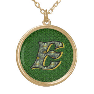 Monogram Initial E Daisies Flower Art Gold Plated Necklace