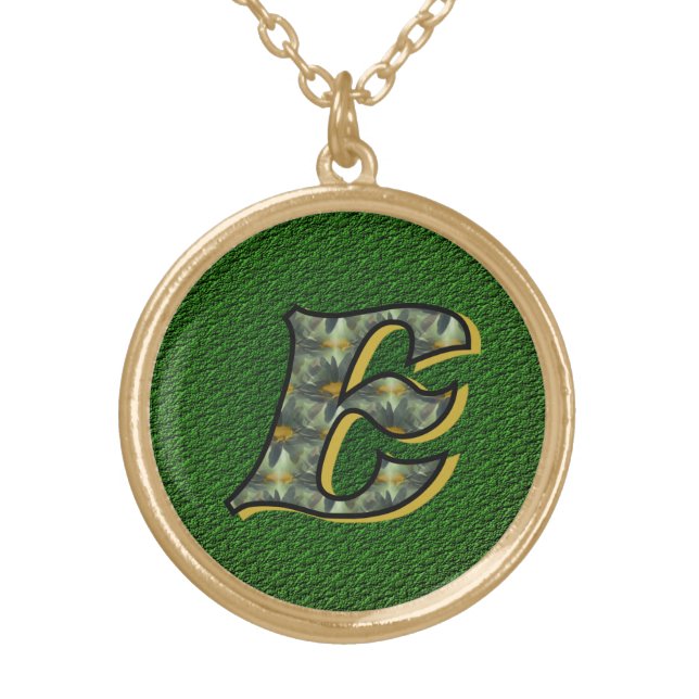 Monogram Initial E Daisies Flower Art Gold Plated Necklace (Front)